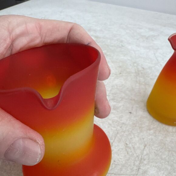 Pilgrim Pitcher / Creamer Set Peachblow Satin Glass Hand Blown Mid-Century - Picture 8 of 12